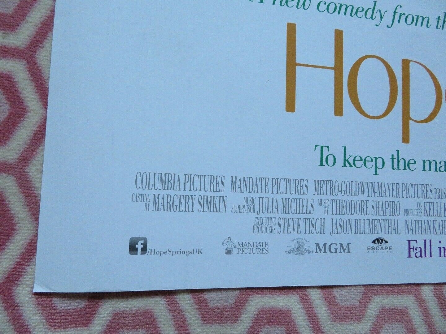 HOPE SPRINGS QUAD (30"x 40") ROLLED POSTER MERYL STREEP TOMMY LEE JONES 2012 Movie posters