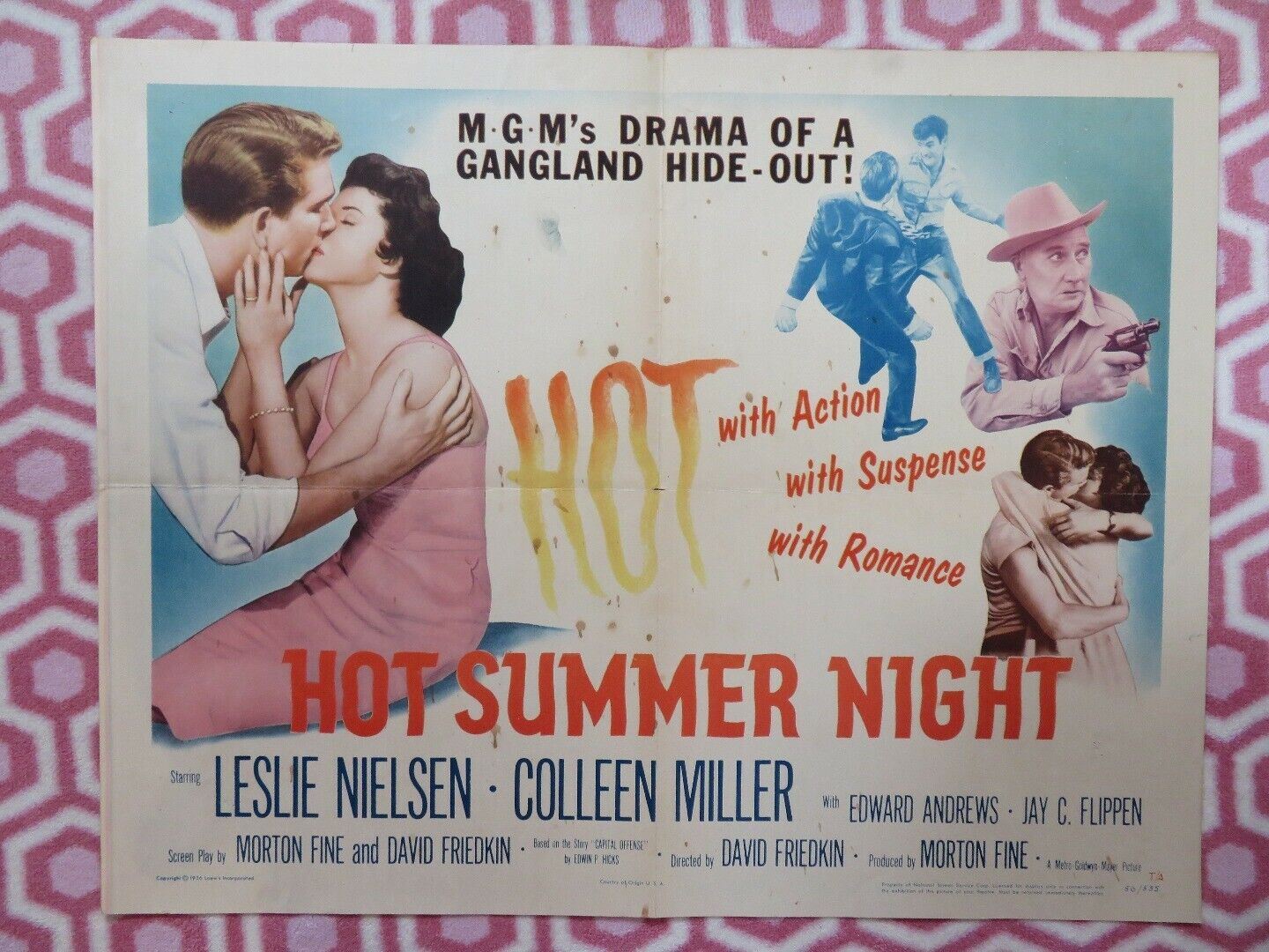 HOT SUMMER NIGHT US HALF SHEET (22"x 28") POSTER LESLIE NIELSEN 1956 Movie posters