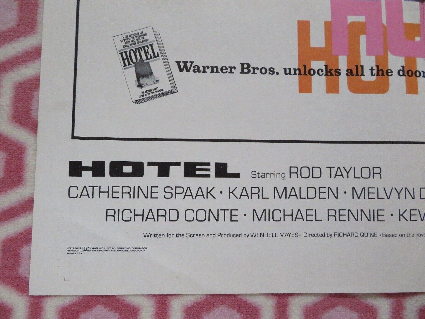 HOTEL US ONE SHEET POSTER ROD TAYLOR 1967 - Rendezvous Cinema