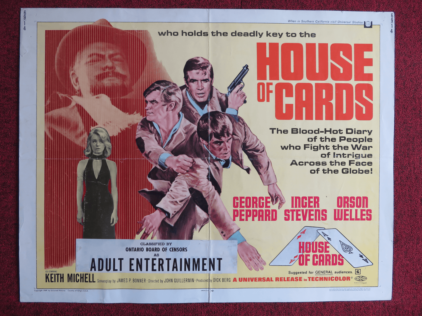 HOUSE OF CARDS US HALF SHEET (22"x 28") POSTER GEORGE PEPPARD ORSON WELLES 1969 Rendezvous Cinema Movie posters