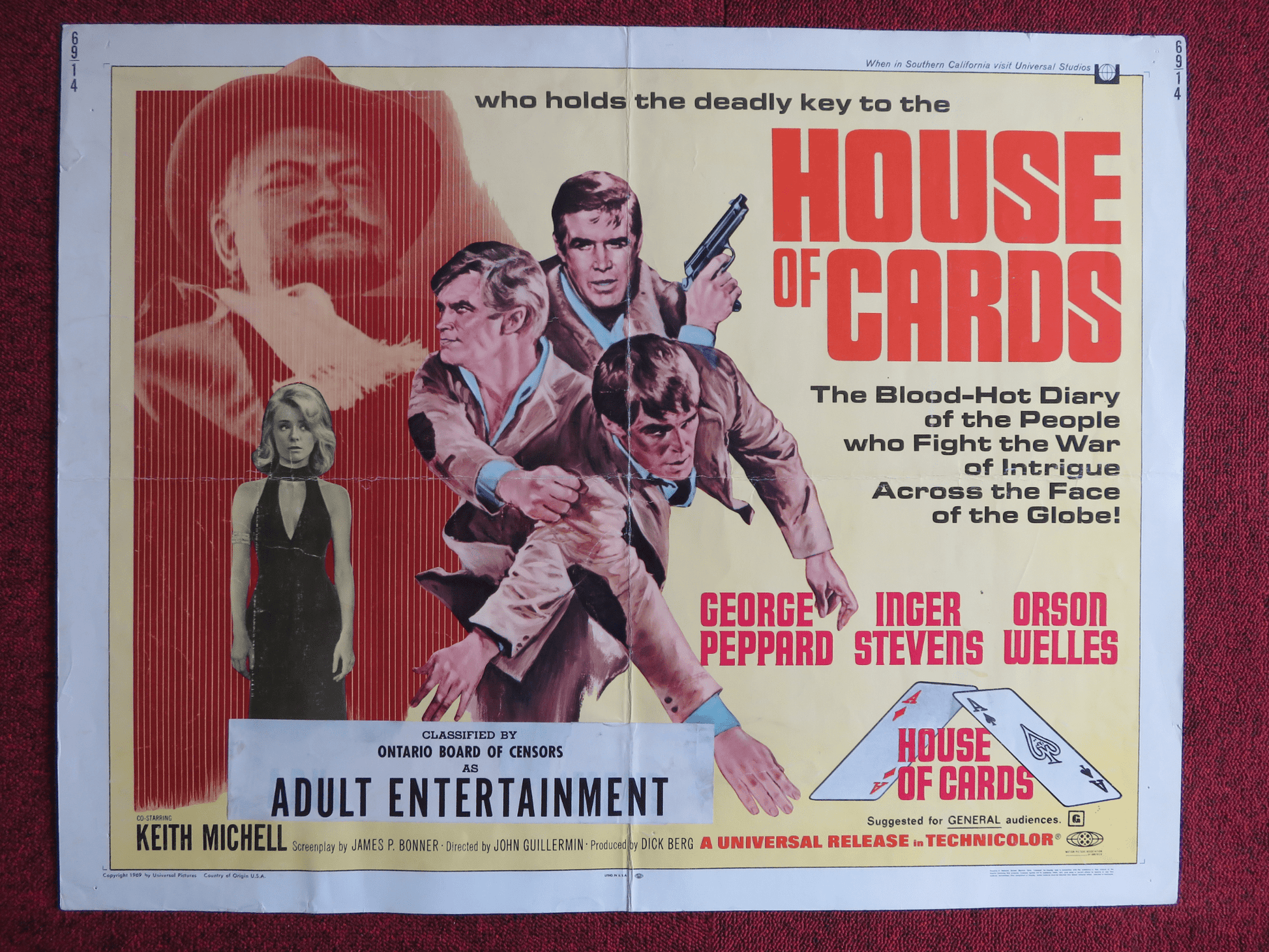 HOUSE OF CARDS US HALF SHEET (22"x 28") POSTER GEORGE PEPPARD ORSON WELLES 1969 Rendezvous Cinema Movie posters