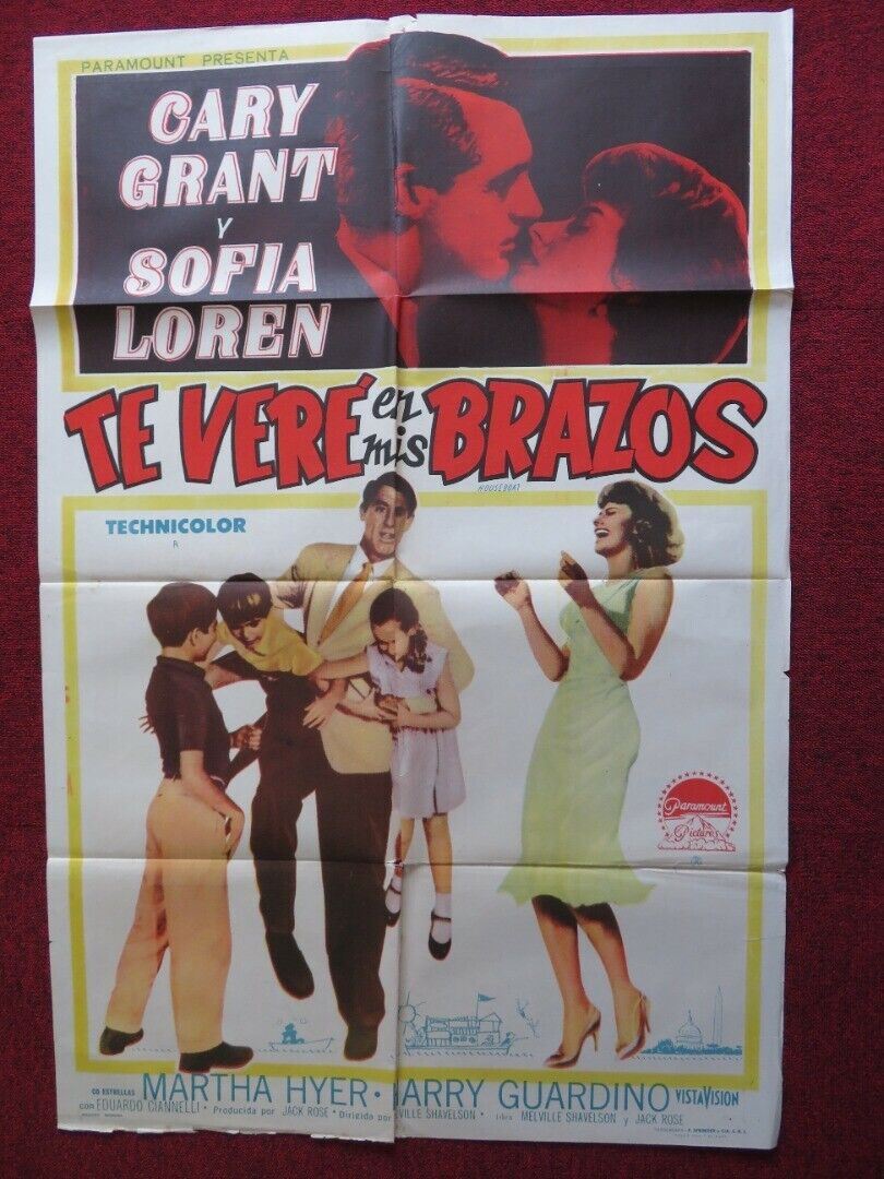 HOUSEBOAT ARGENTINA ONE SHEET FOLDED POSTER CAREY GRANT SOPHIA LOREN 1958 - Rendezvous Cinema