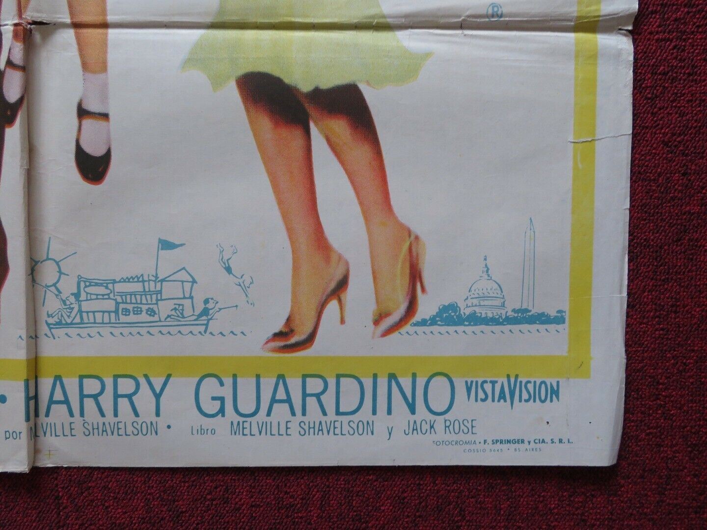 HOUSEBOAT ARGENTINA ONE SHEET FOLDED POSTER CAREY GRANT SOPHIA LOREN 1958 - Rendezvous Cinema