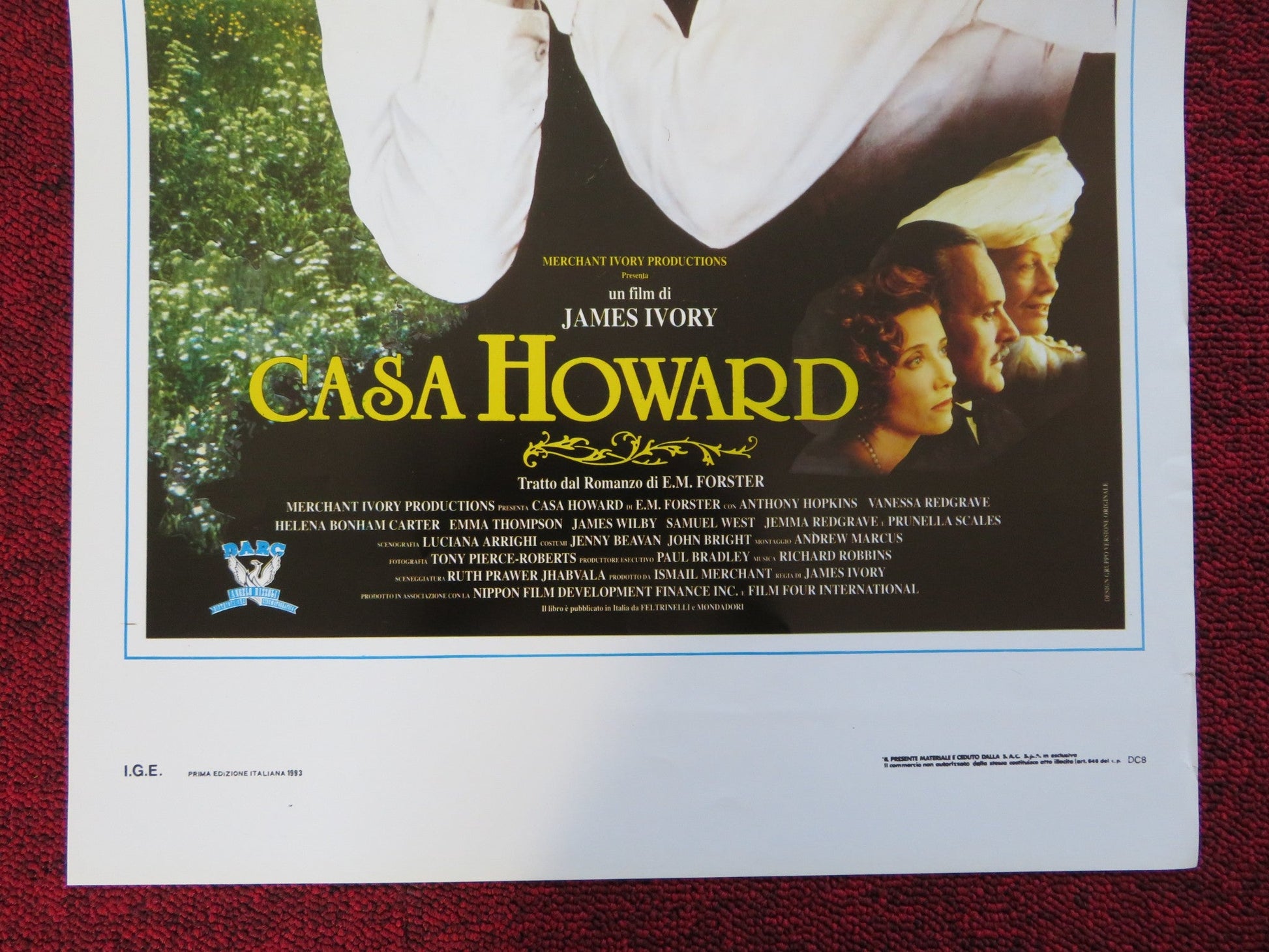 HOWARDS END ITALIAN LOCANDINA (27.5"x13") POSTER ANTHONY HOPKINS H.B.CARTER 1993 Rendezvous Cinema Movie posters