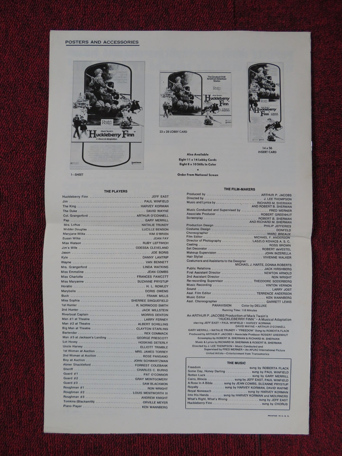 HUCKLEBERRY FINN UNCUT UNITED ARTISTS FOLDED PRESS BOOK JEFF EAST 1974 Rendezvous Cinema Movie posters