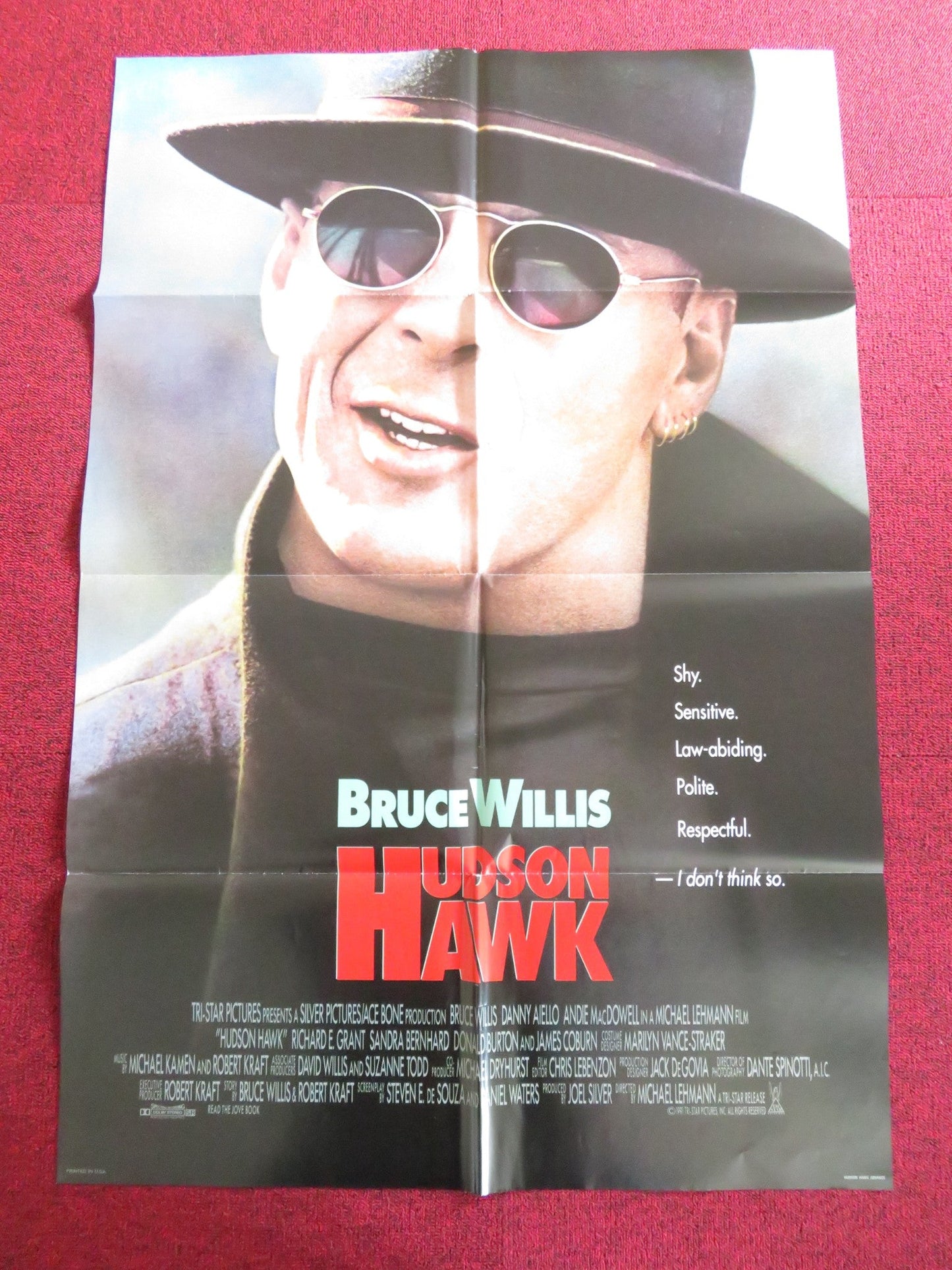 HUDSON HAWK - B FOLDED US ONE SHEET POSTER BRUCE WILLIS ANDIE MACDOWELL 1991 Rendezvous Cinema Movie posters