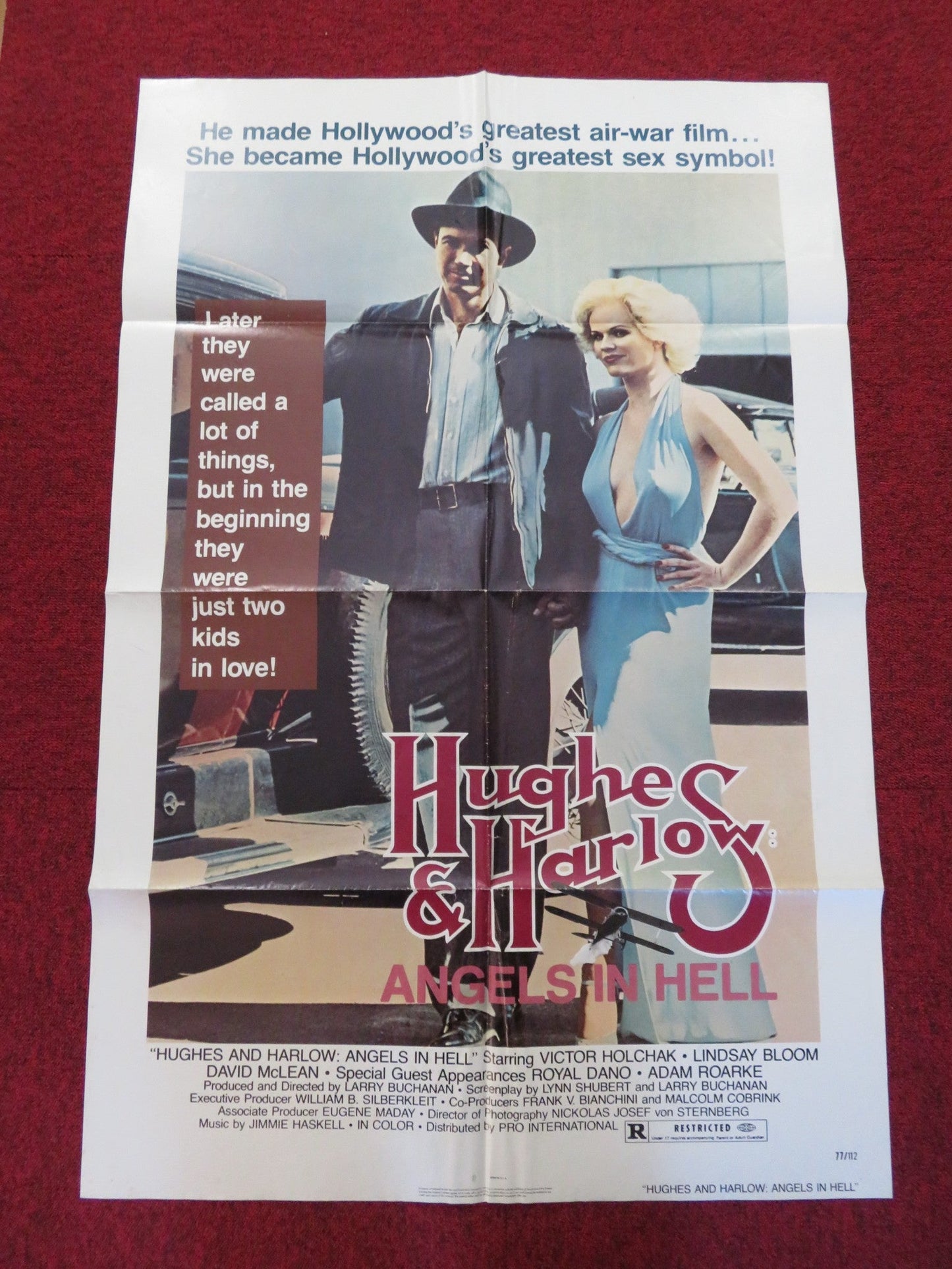 HUGHES AND HARLOW: ANGELS IN HELL FOLDED US ONE SHEET POSTER VICTOR HOLCHAK 1977 Rendezvous Cinema Movie posters