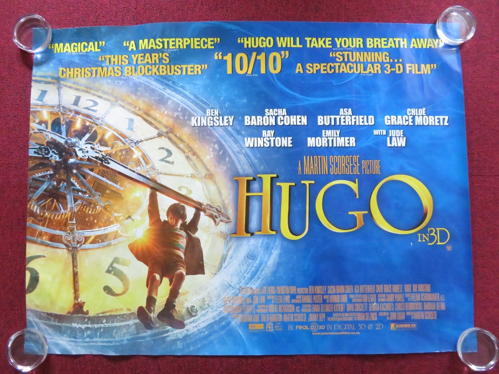 HUGO UK QUAD (30"x 40") ROLLED POSTER SCORSESE BEN KINGSLEY 2011 Rendezvous Cinema Movie posters