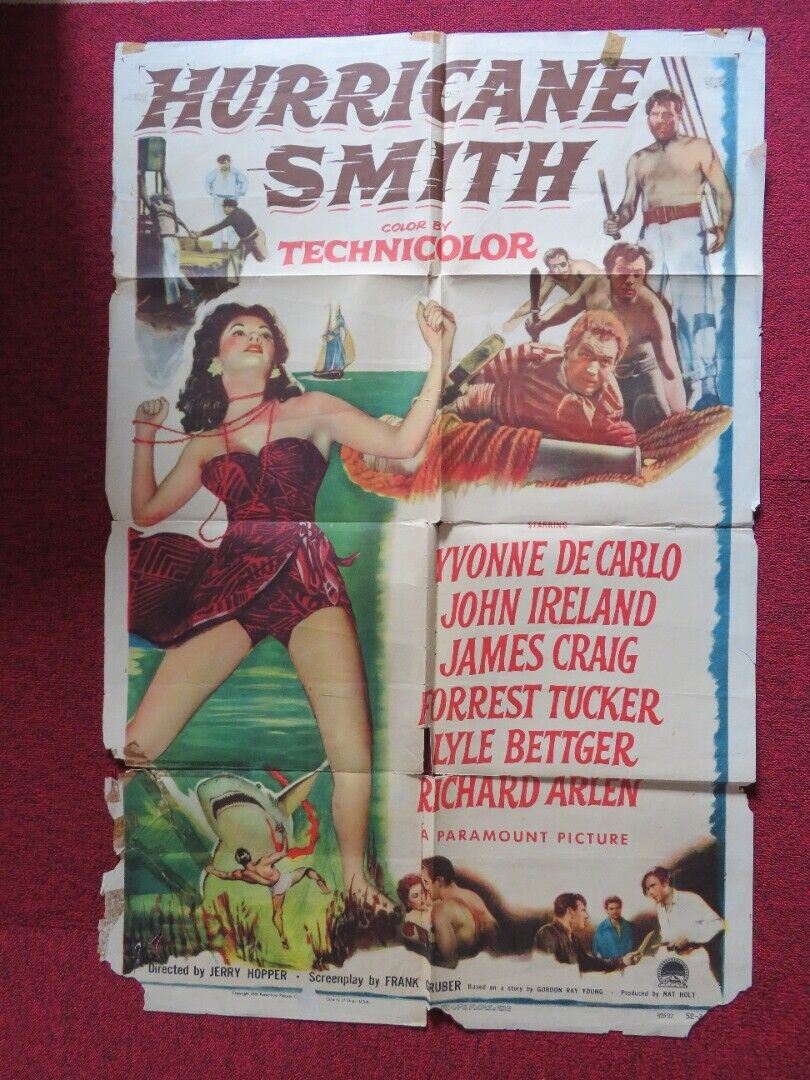 HURRUCANE SMITH FOLDED US ONE SHEET POSTER YVONNE DE CARLO JOHN IRELAND 1952 Movie posters