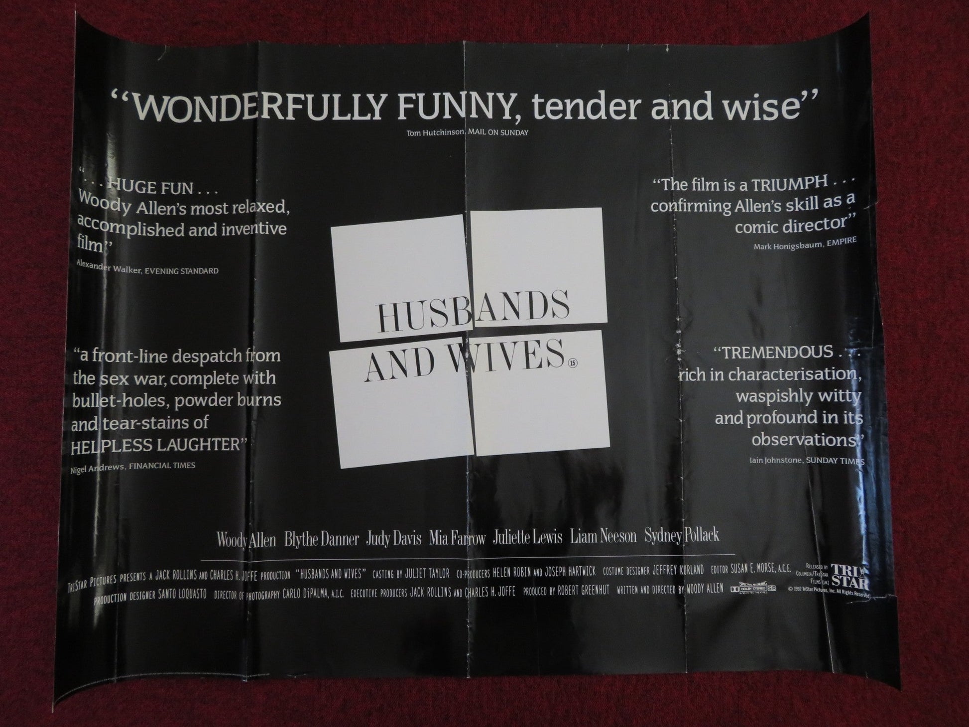 HUSBANDS AND WIVES UK QUAD (30"x 40") ROLLED POSTER WOODY ALLEN MIA FARROW 1992 Rendezvous Cinema Movie posters