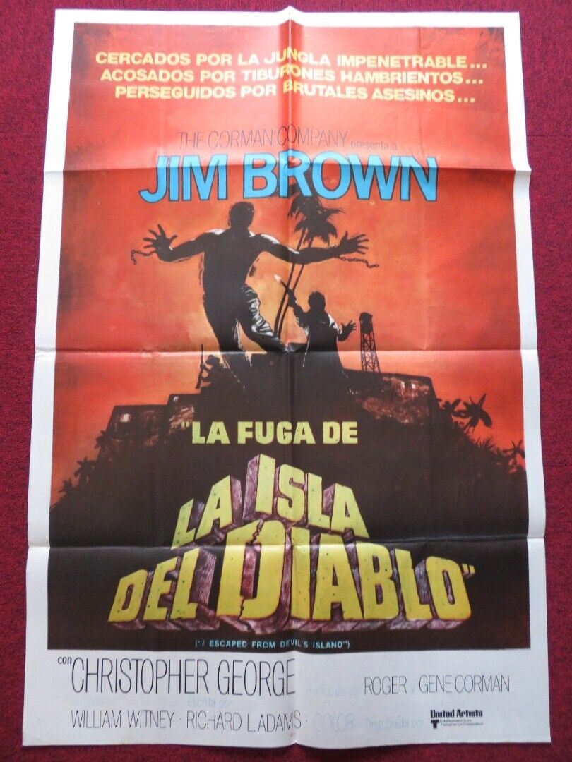 I ESCAPED FROM DEVIL'S ISLAND FOLDED ARGENTINA POSTER JIM BROWN 1973 Movie posters