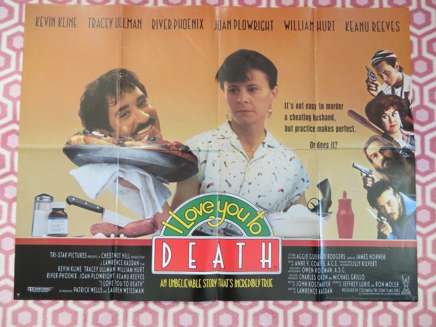 I LOVE YOU TO DEATH 1990 UK ORIGINAL QUAD POSTER KEVIN KLINE RIVER PHOENIX KEANU Movie posters
