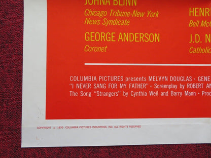 I NEVER SANG FOR MY FATHER FOLDED US ONE SHEET POSTER GENE HACKMAN 1970 Movie posters