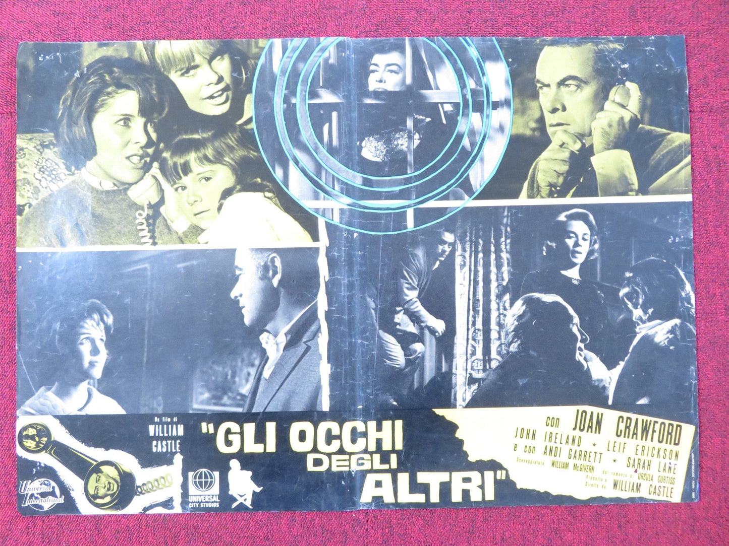 I SAW WHAT YOU DID - I ITALIAN FOTOBUSTA POSTER JOAN CRAWFORD JOHN IRELAND 1965 Rendezvous Cinema Movie posters