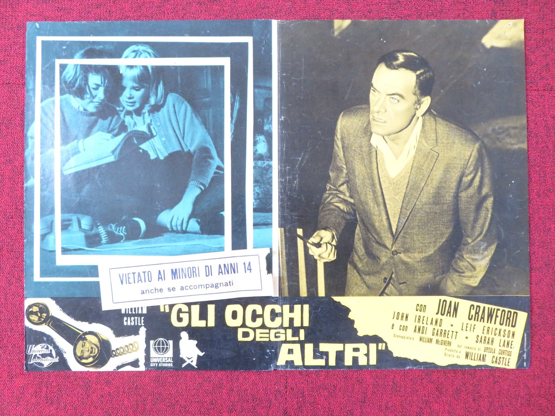 I SAW WHAT YOU DID - J ITALIAN FOTOBUSTA POSTER JOAN CRAWFORD JOHN IRELAND 1965 Rendezvous Cinema Movie posters