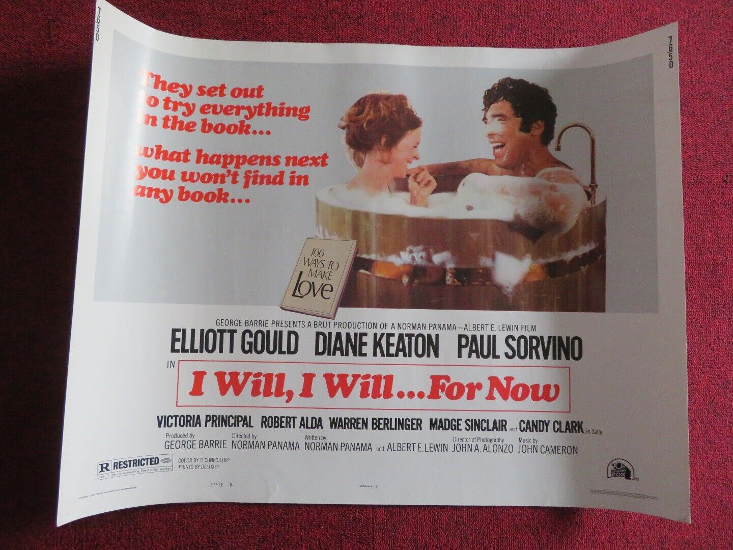 I WILL, I WILL...FOR NOW STYLE B US HALF SHEET (22"x 28") POSTER 1976 Movie posters