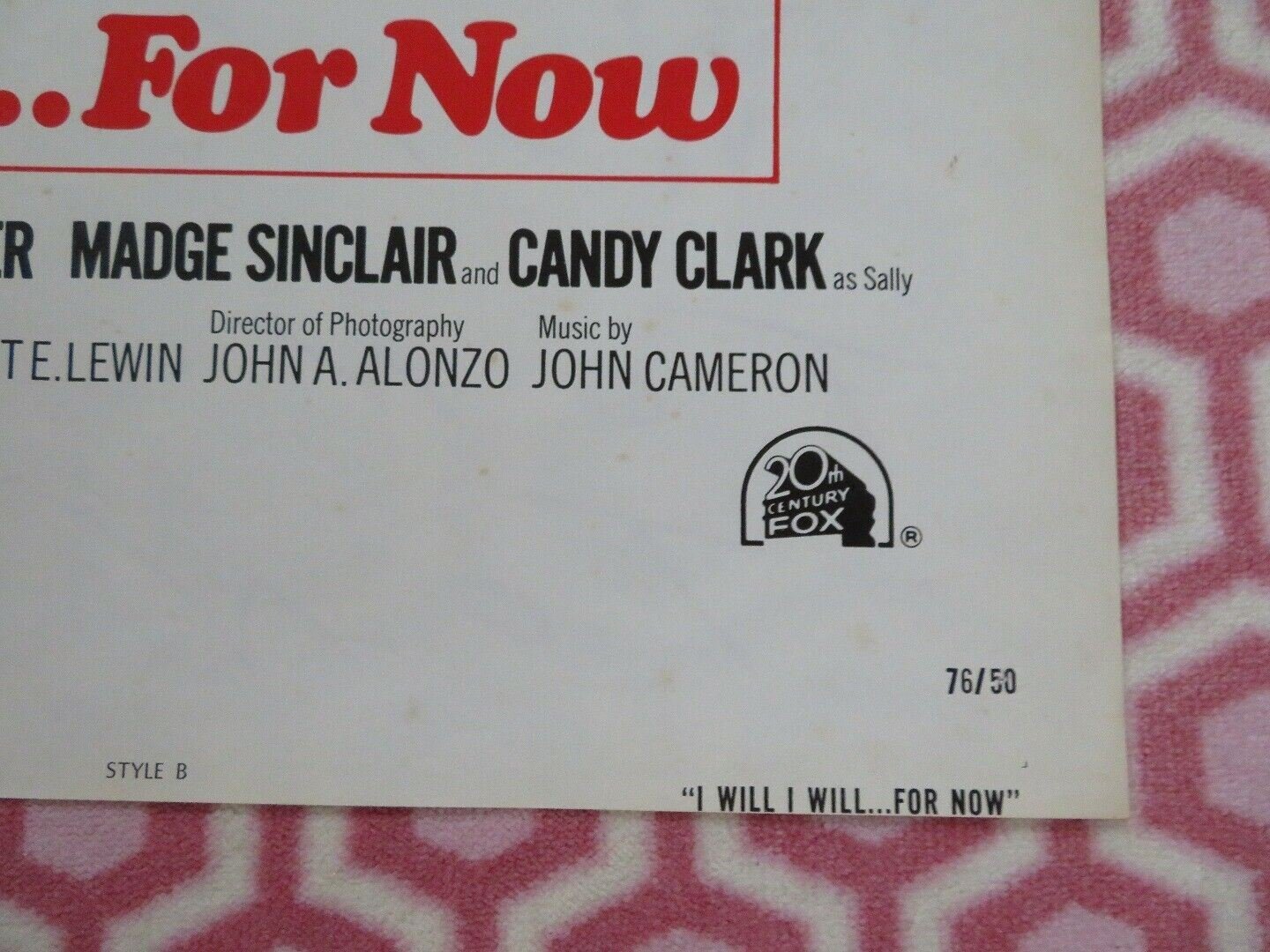 I WILL, I WILL...FOR NOW! STYLE B US ONE SHEET POSTER ELLIOTT 1976 Movie posters