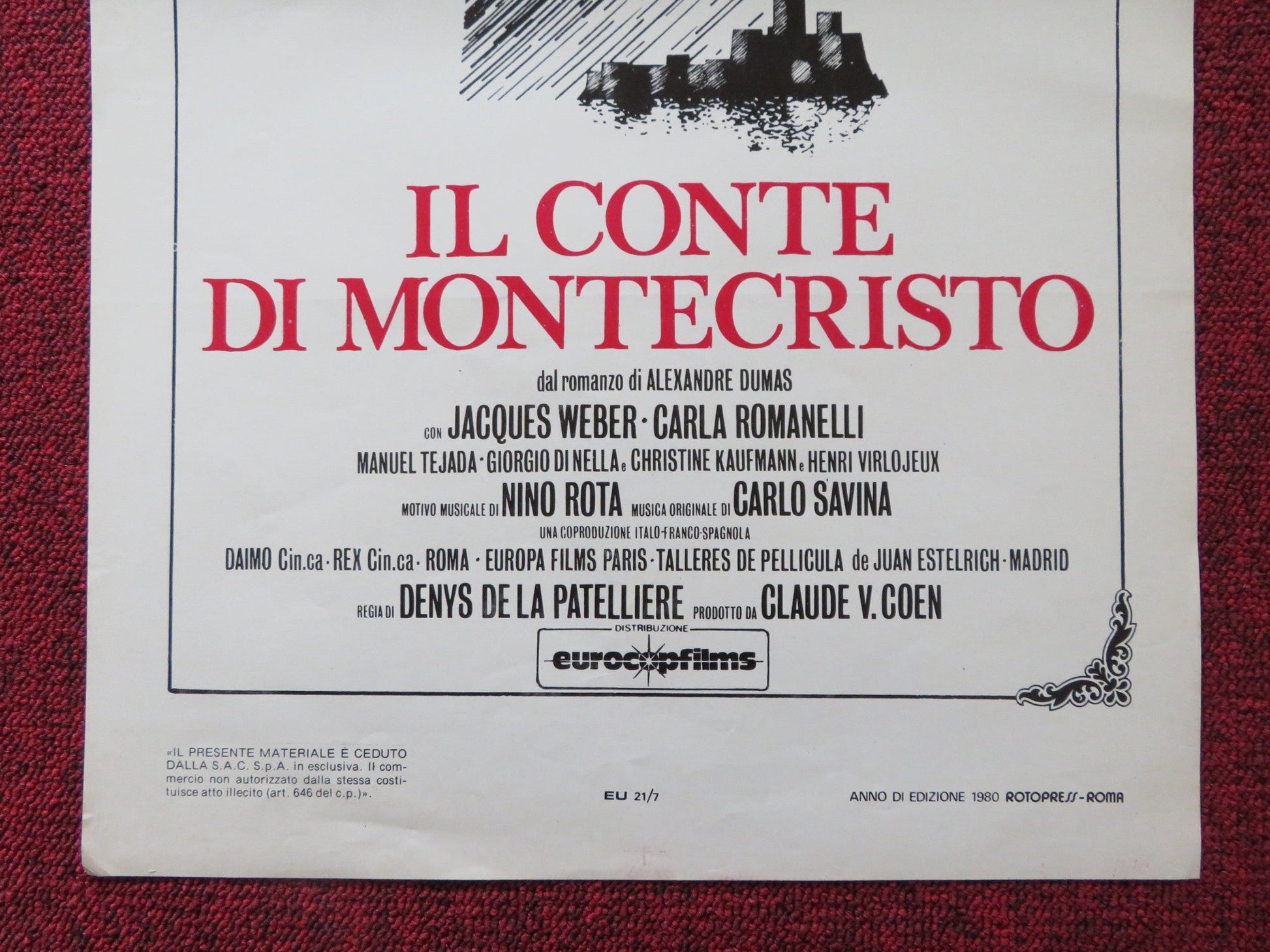 IL CONTE DI MONTECRISTO ITALIAN LOCANDINA POSTER JACQUES WEBER C. ROMANELLI 1980 Rendezvous Cinema Movie posters