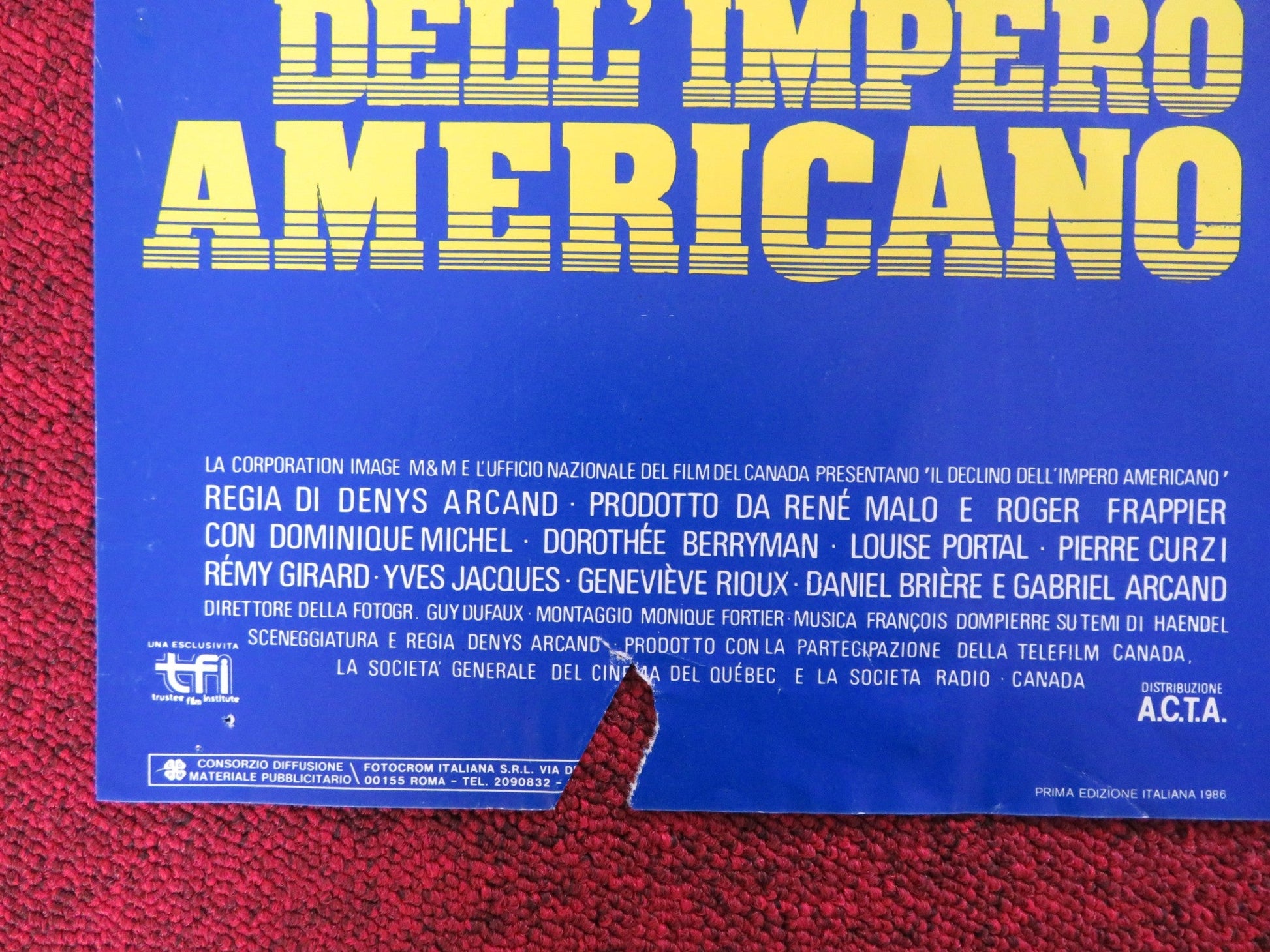 IL, DECLINO DELL' IMPERO AMERICANO - E ITALIAN FOTOBUSTA POSTER D. MICHEL 1986 Rendezvous Cinema Movie posters