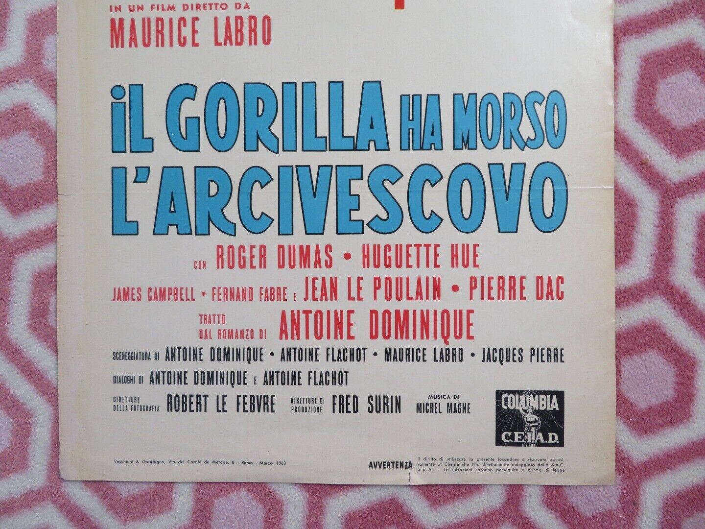 IL GORILLA MORSA L'ARCIVESCOVA ITALIAN LOCANDINA (27.5"x13") POSTER R DUMAS '63 Movie posters