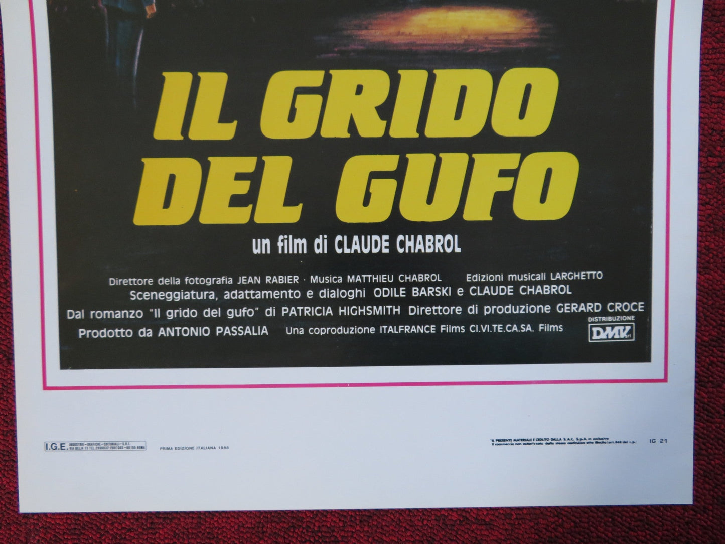 IL GRIDO DEL GUFO ITALIAN LOCANDINA (27.5"x13") POSTER CHRISTOPHE MALAVOY 1988 Rendezvous Cinema Movie posters