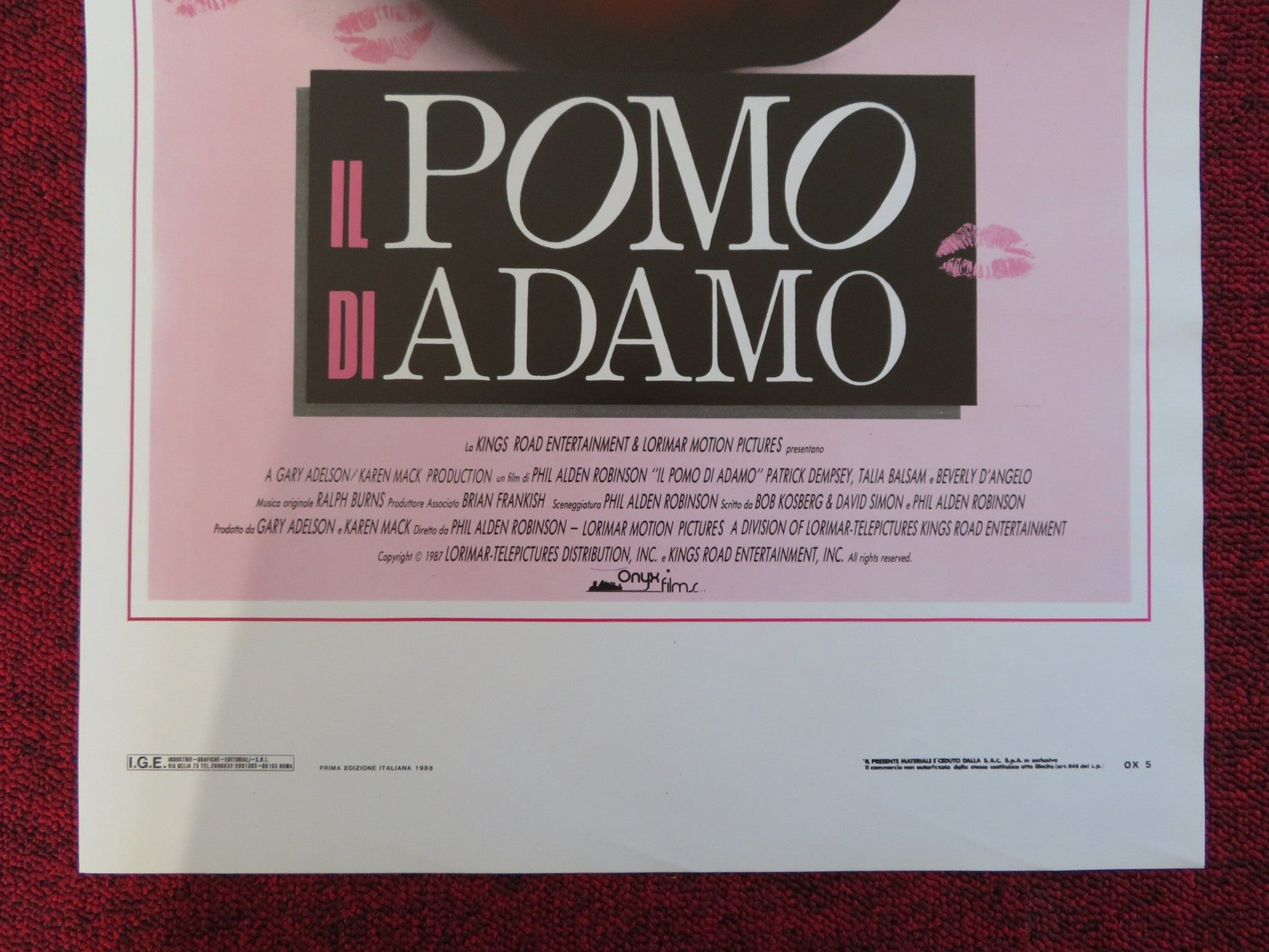 IL POMO DI ADAMO ITALIAN LOCANDINA POSTER PATRICK DEMPSEY TALIA BALSAM 1987 Rendezvous Cinema Movie posters