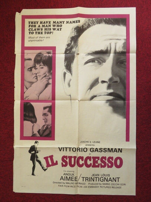 IL SUCCESSO FOLDED US ONE SHEET POSTER VITTORIA GASSMAN 1963 Movie posters
