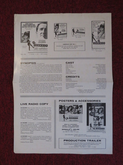 IL SUCCESSO UNCUT EMBASSY PICTURES FOLDED PRESS BOOK VITTORIO GASSMAN 1963 Rendezvous Cinema Movie posters