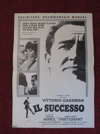 IL SUCCESSO UNCUT EMBASSY PICTURES FOLDED PRESS BOOK VITTORIO GASSMAN 1963 Rendezvous Cinema Movie posters