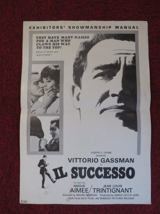 IL SUCCESSO UNCUT EMBASSY PICTURES FOLDED PRESS BOOK VITTORIO GASSMAN 1963 Rendezvous Cinema Movie posters