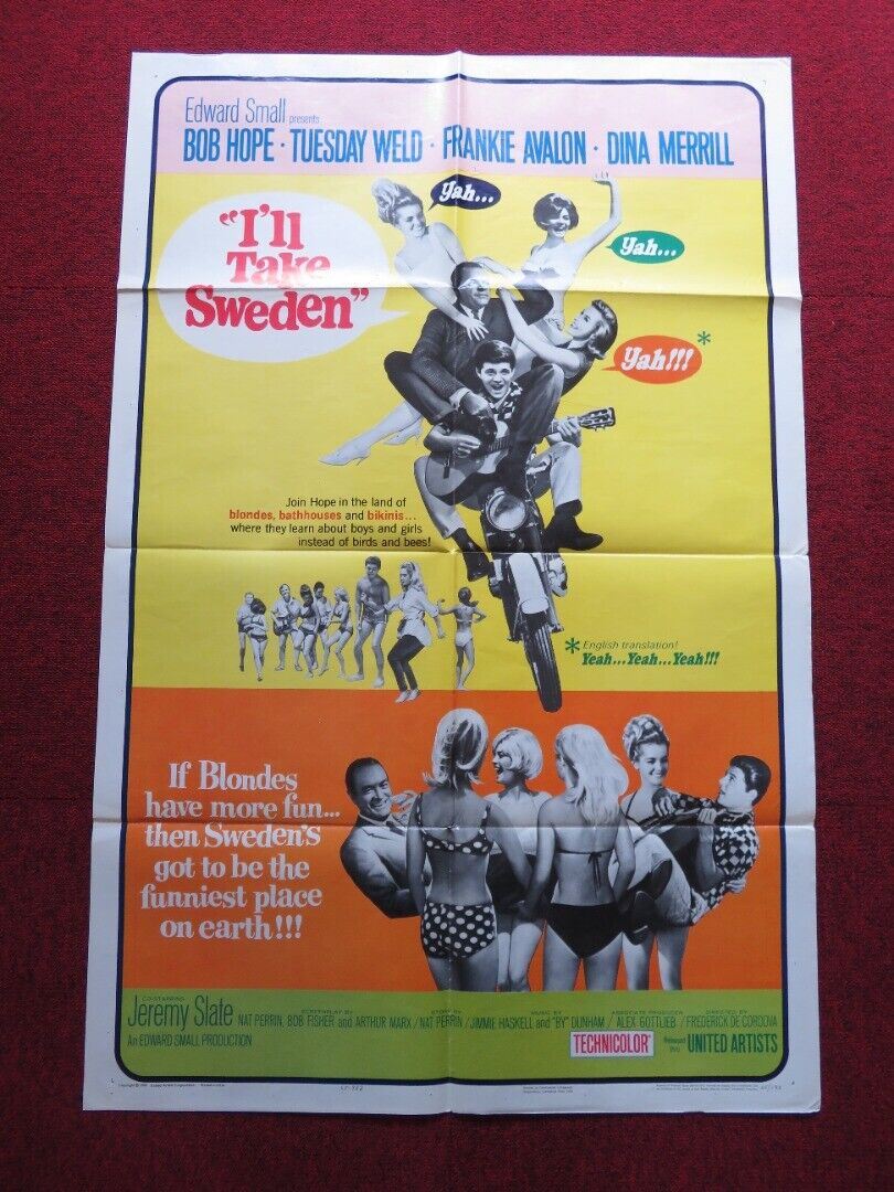 I'LL TAKE SWEDEN FOLDED US ONE SHEET POSTER BOB HOPE TUESDAY WELD 1965 Movie posters