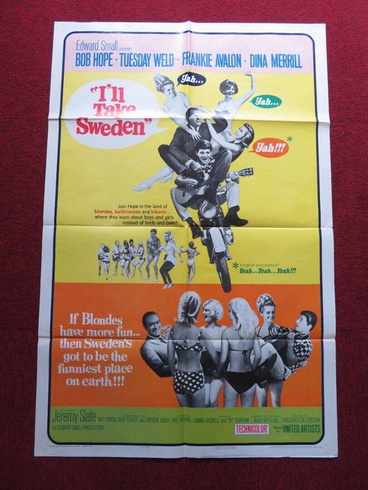 I'LL TAKE SWEDEN FOLDED US ONE SHEET POSTER BOB HOPE TUESDAY WELD 1965 Movie posters