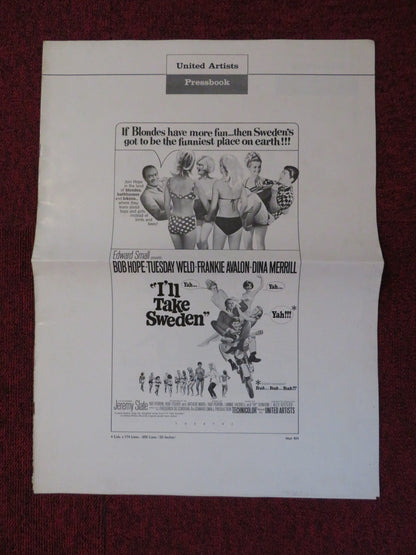 I'LL TAKE SWEDEN UNCUT UNITED ARTISTS FOLDED PRESS BOOK BOB HOPE 1965 Rendezvous Cinema Movie posters