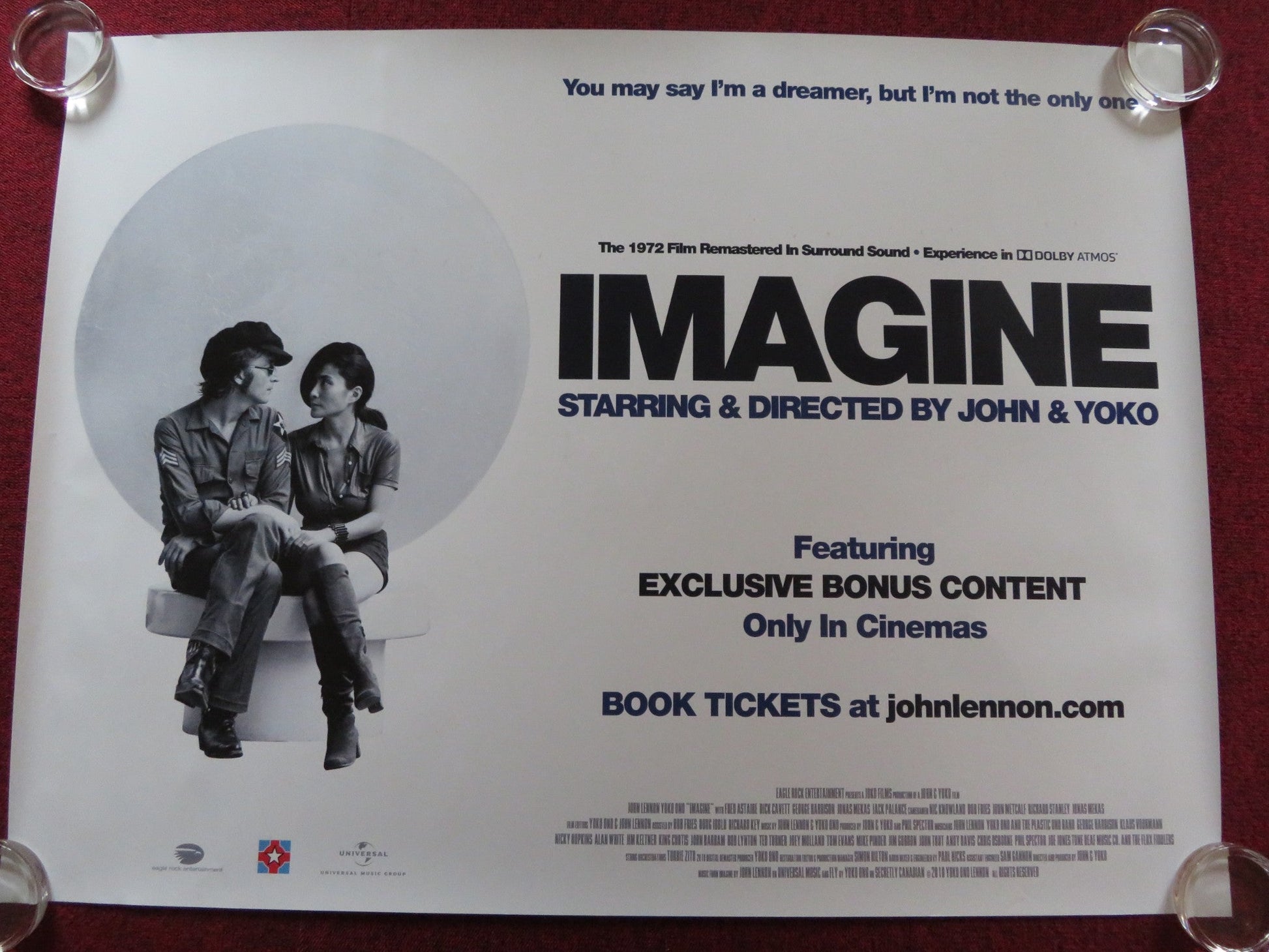 IMAGINE UK QUAD (30"x 40") ROLLED POSTER JOHN LENNON YOKO ONO 2018 REMASTERED Rendezvous Cinema Movie posters