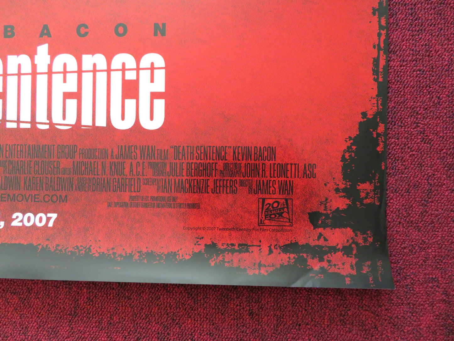 DEATH SENTENCE US ONE SHEET ROLLED POSTER KEVIN BACON KELLY PRESTON 2007 - Rendezvous Cinema