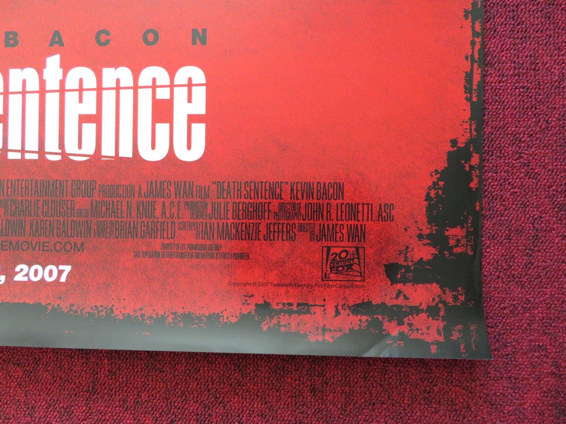 DEATH SENTENCE US ONE SHEET ROLLED POSTER KEVIN BACON KELLY PRESTON 2007 - Rendezvous Cinema