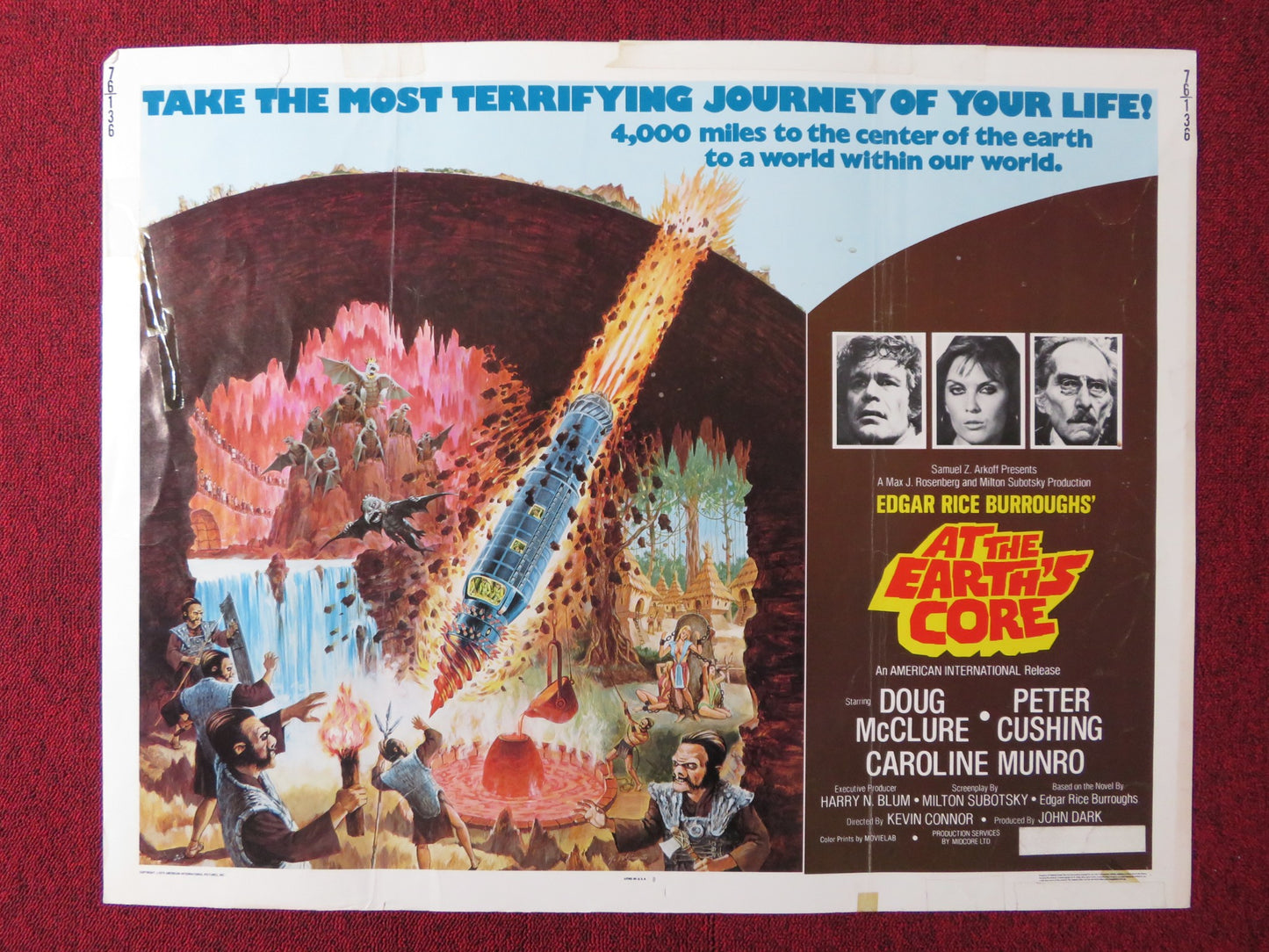 AT THE EARTH'S CORE US HALF SHEET (22"x 28") POSTER DOUG MCCLURE CUSHING 1976 - Rendezvous Cinema