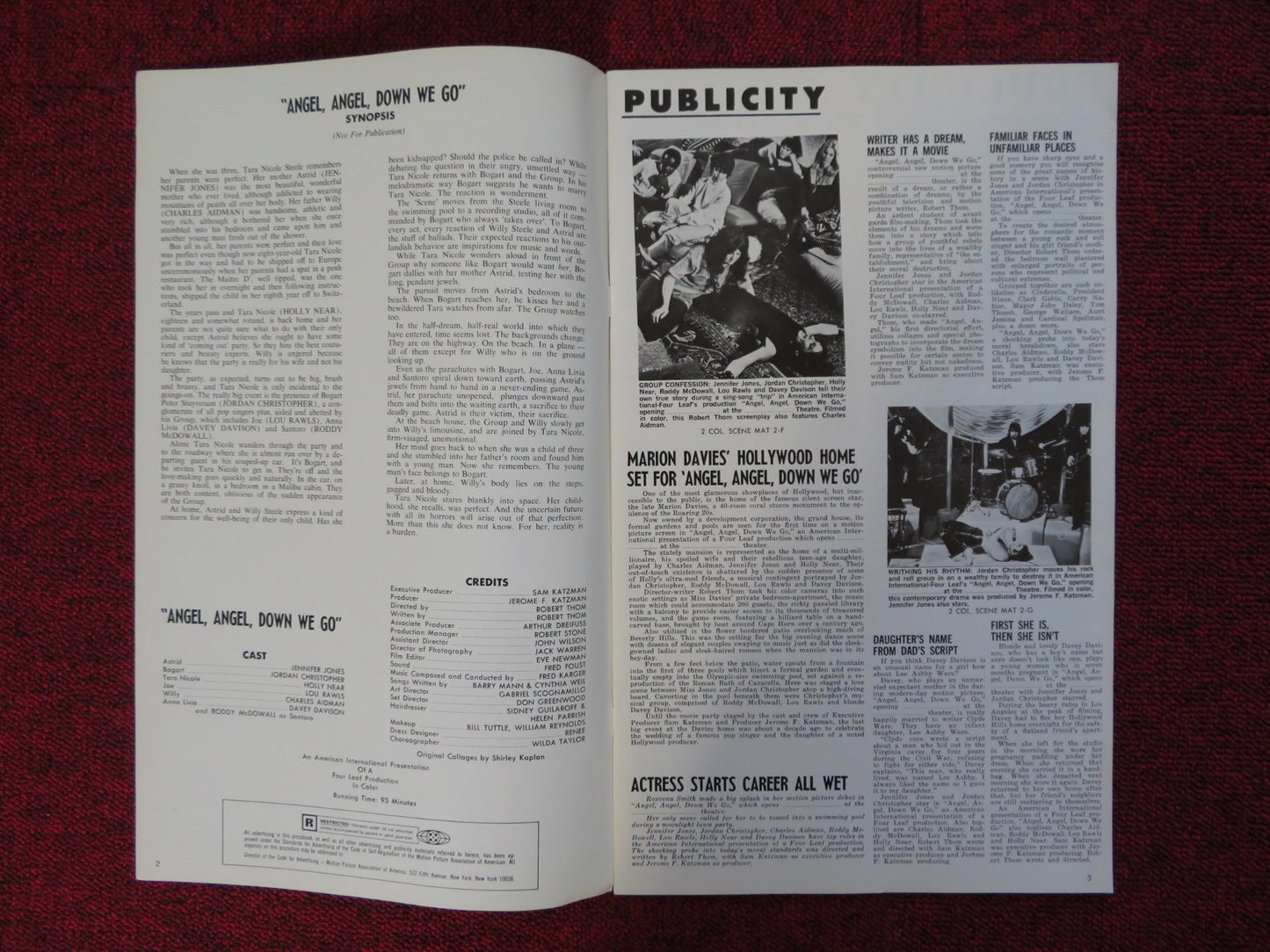 ANGEL, ANGEL, DOWN WE GO UNCUT AMERICAN INTERNATIONAL PRESS BOOK J. JONES 1969 - Rendezvous Cinema