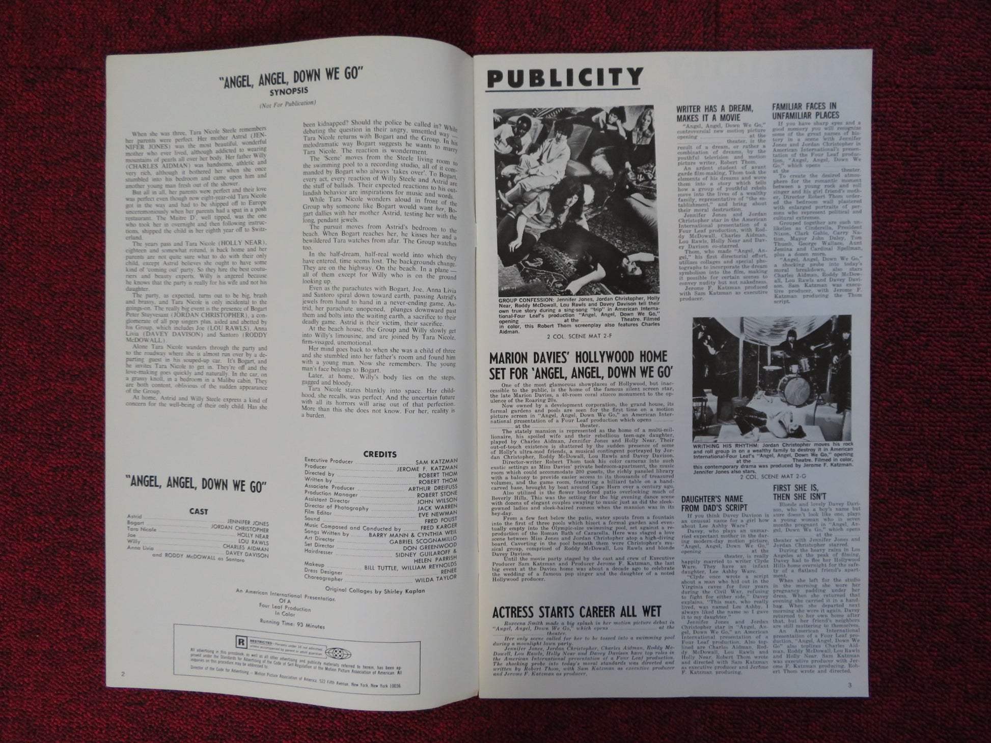 ANGEL, ANGEL, DOWN WE GO UNCUT AMERICAN INTERNATIONAL PRESS BOOK J. JONES 1969 - Rendezvous Cinema