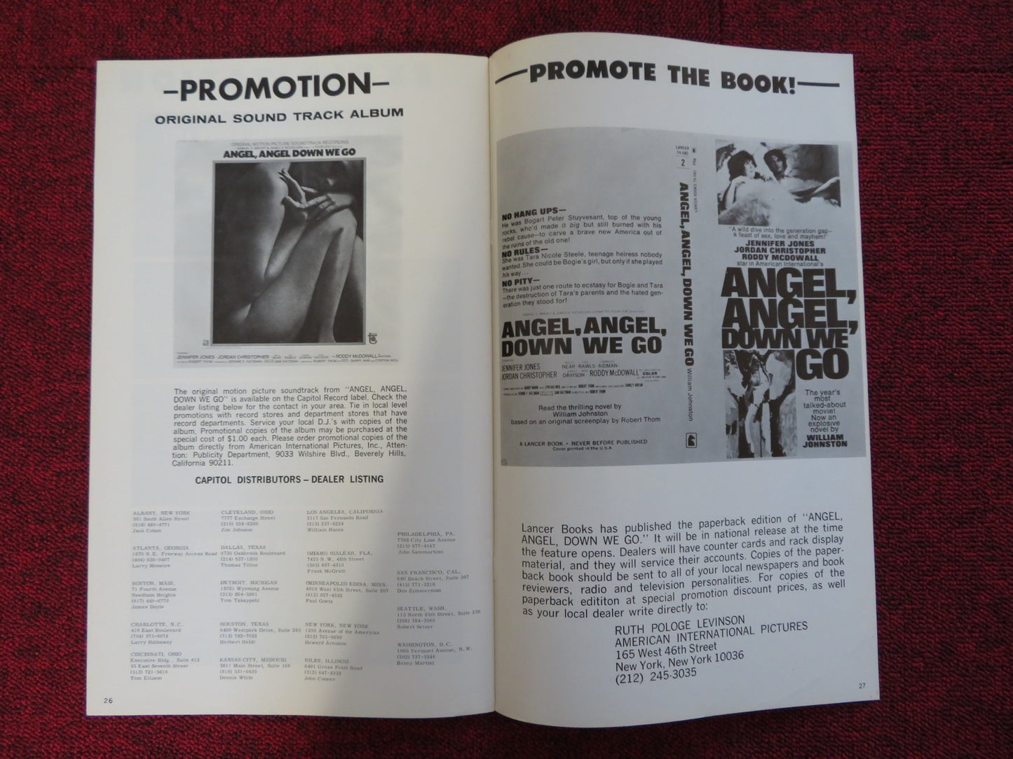 ANGEL, ANGEL, DOWN WE GO UNCUT AMERICAN INTERNATIONAL PRESS BOOK J. JONES 1969 - Rendezvous Cinema