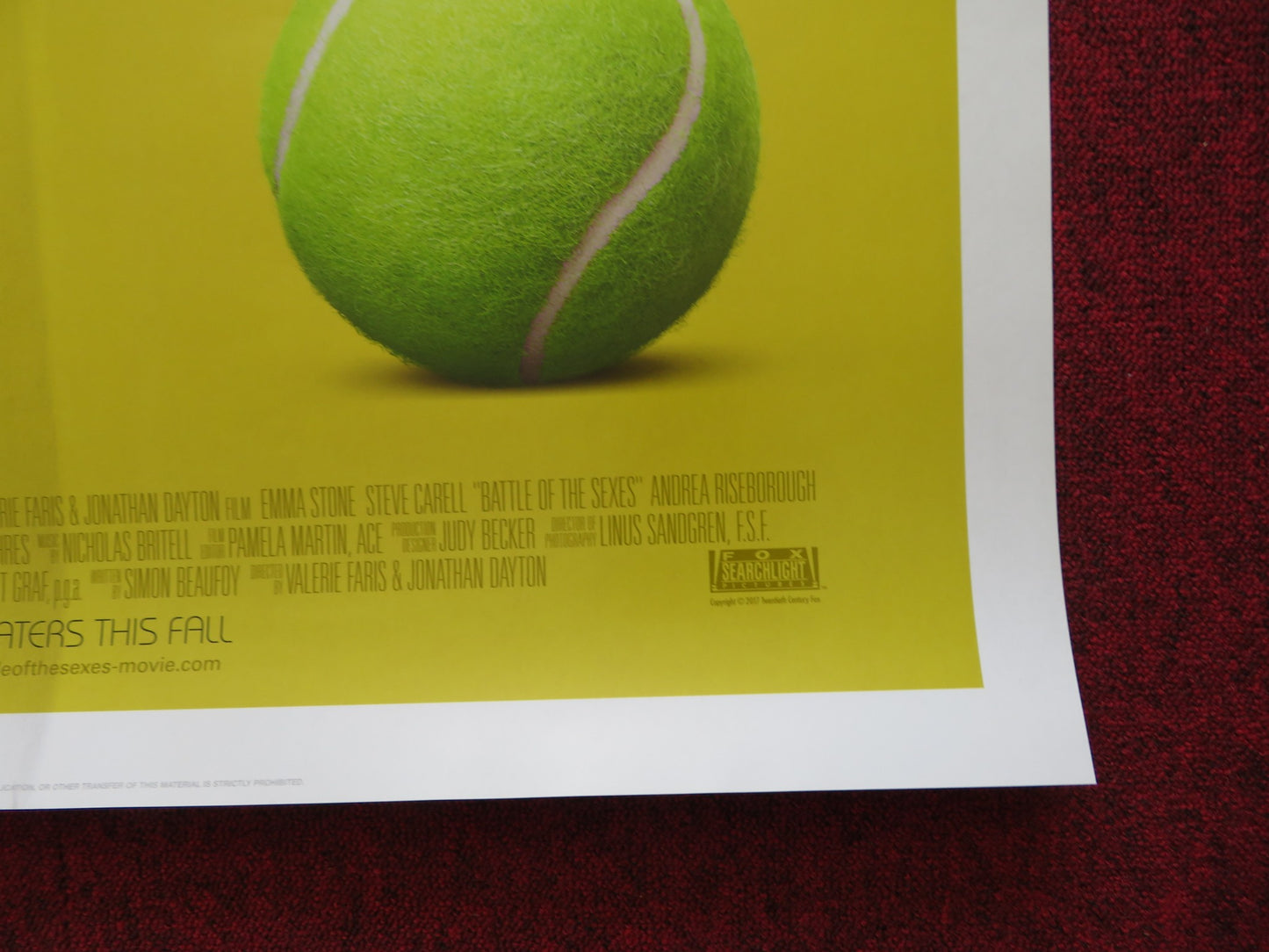 BATTLE OF THE SEXES US ONE SHEET ROLLED POSTER EMMA STONE STEVE CARELL 2017 - Rendezvous Cinema