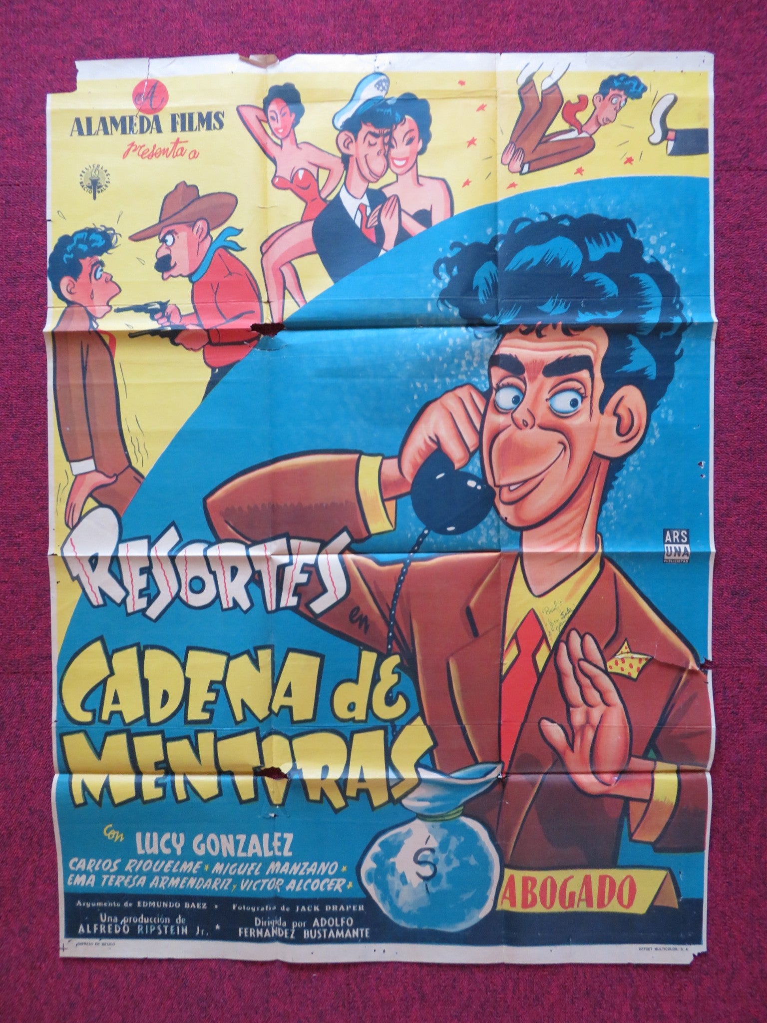 CADENA DE MENTIRAS FOLDED MEXICAN POSTER ADALBERTO MARTINEZ LUCY GONZALEZ 1955 - Rendezvous Cinema