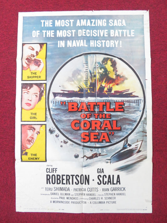 BATTLE OF THE CORAL SEA FOLDED US ONE SHEET POSTER CLIFF ROBERTSON G. SCALA 1959