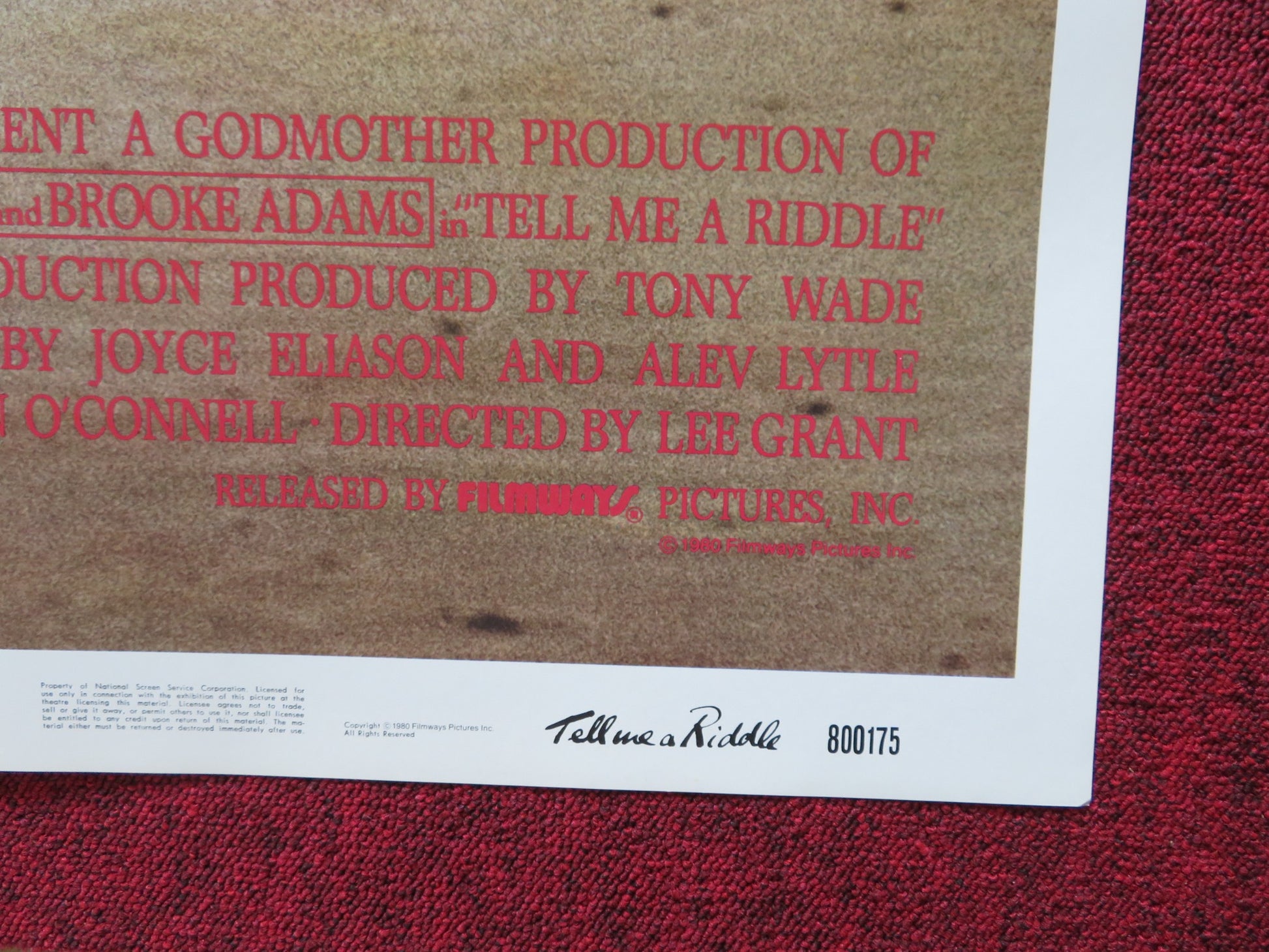 TELL ME A RIDDLE FOLDED US ONE SHEET POSTER MELVYN DOUGLAS LILA KEDROVA 1980 - Rendezvous Cinema