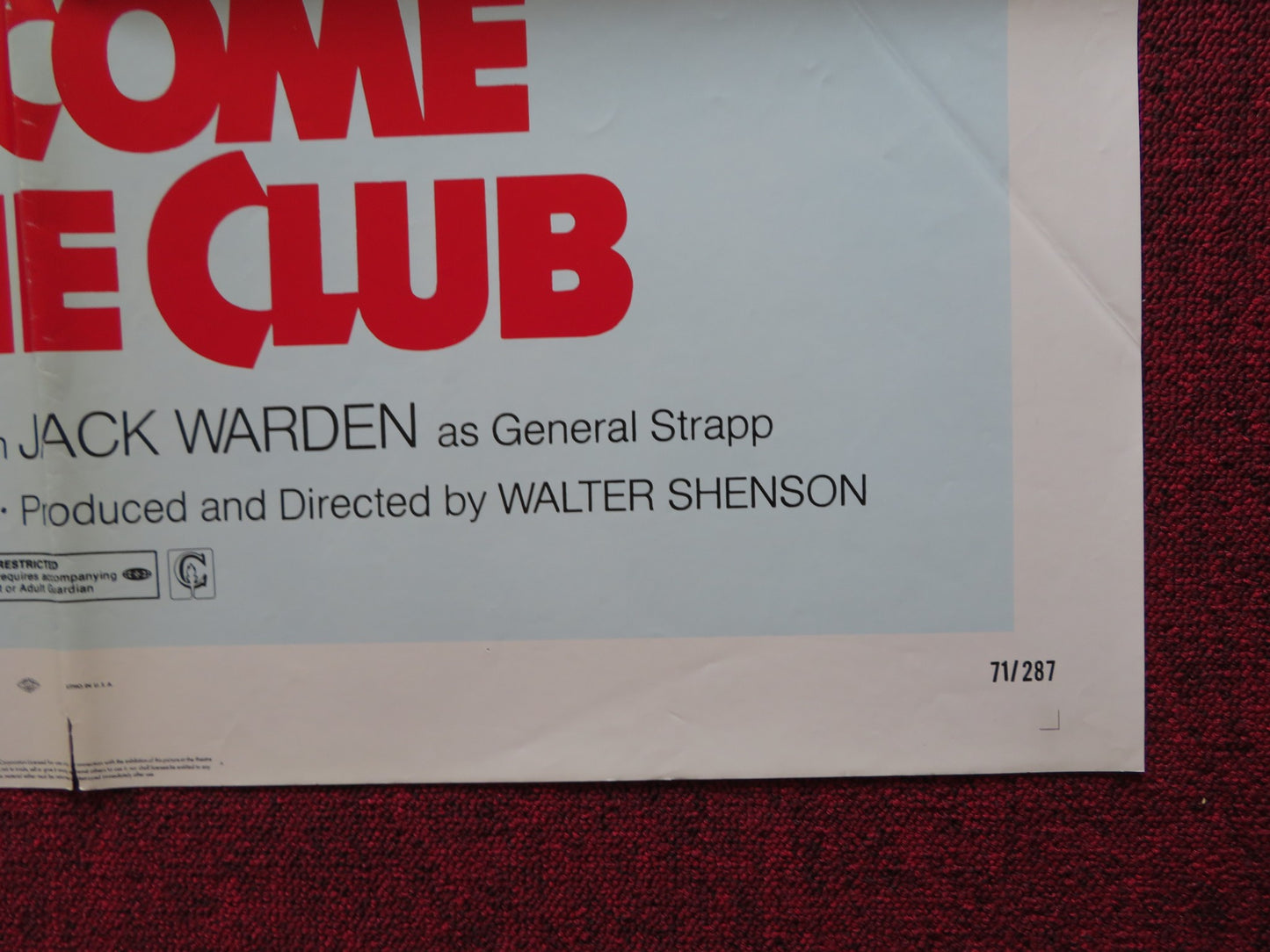 WELCOME TO THE CLUB FOLDED US ONE SHEET POSTER BRIAN FOLEY JACK WARDEN 1971 - Rendezvous Cinema