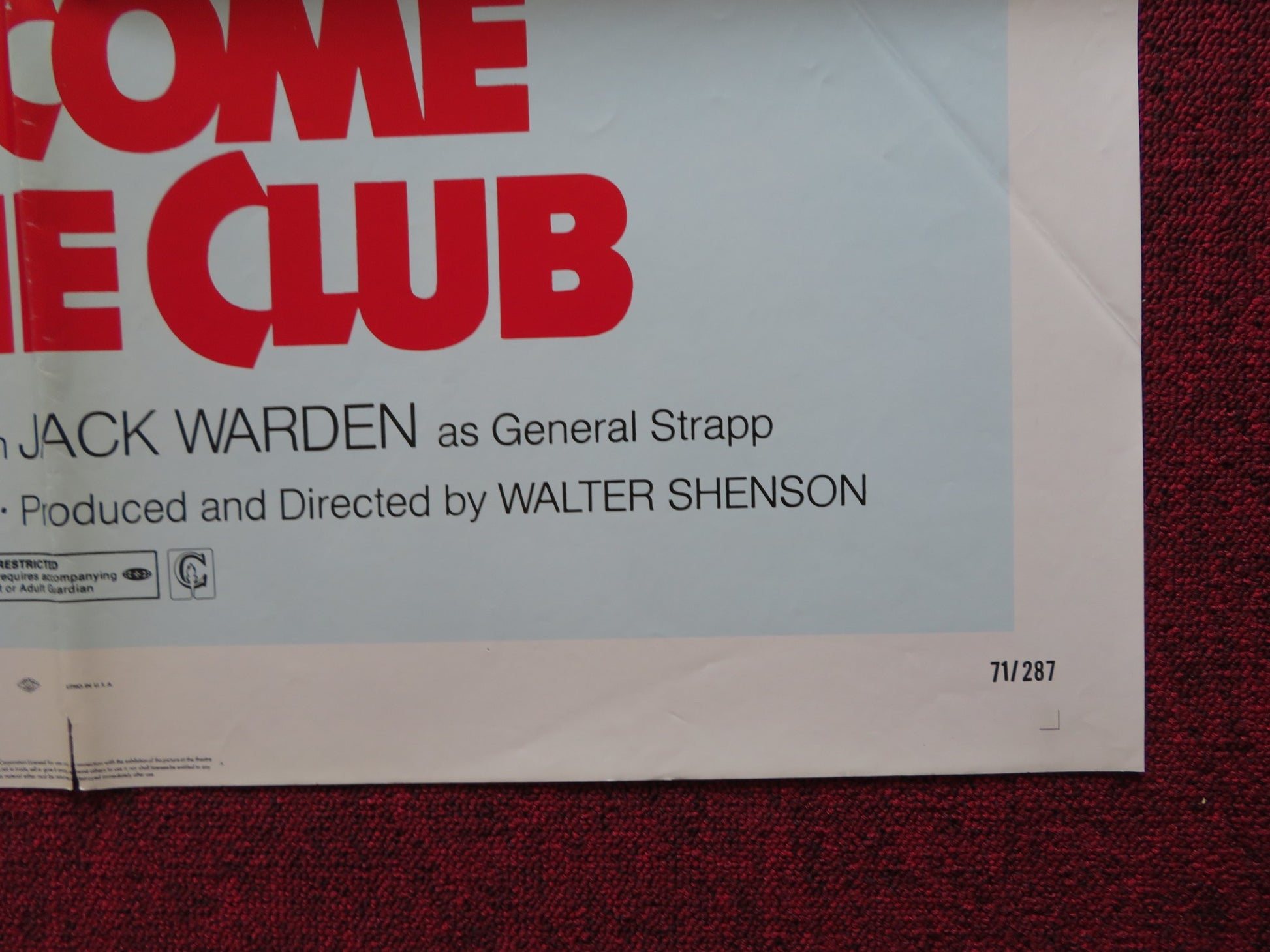 WELCOME TO THE CLUB FOLDED US ONE SHEET POSTER BRIAN FOLEY JACK WARDEN 1971 - Rendezvous Cinema