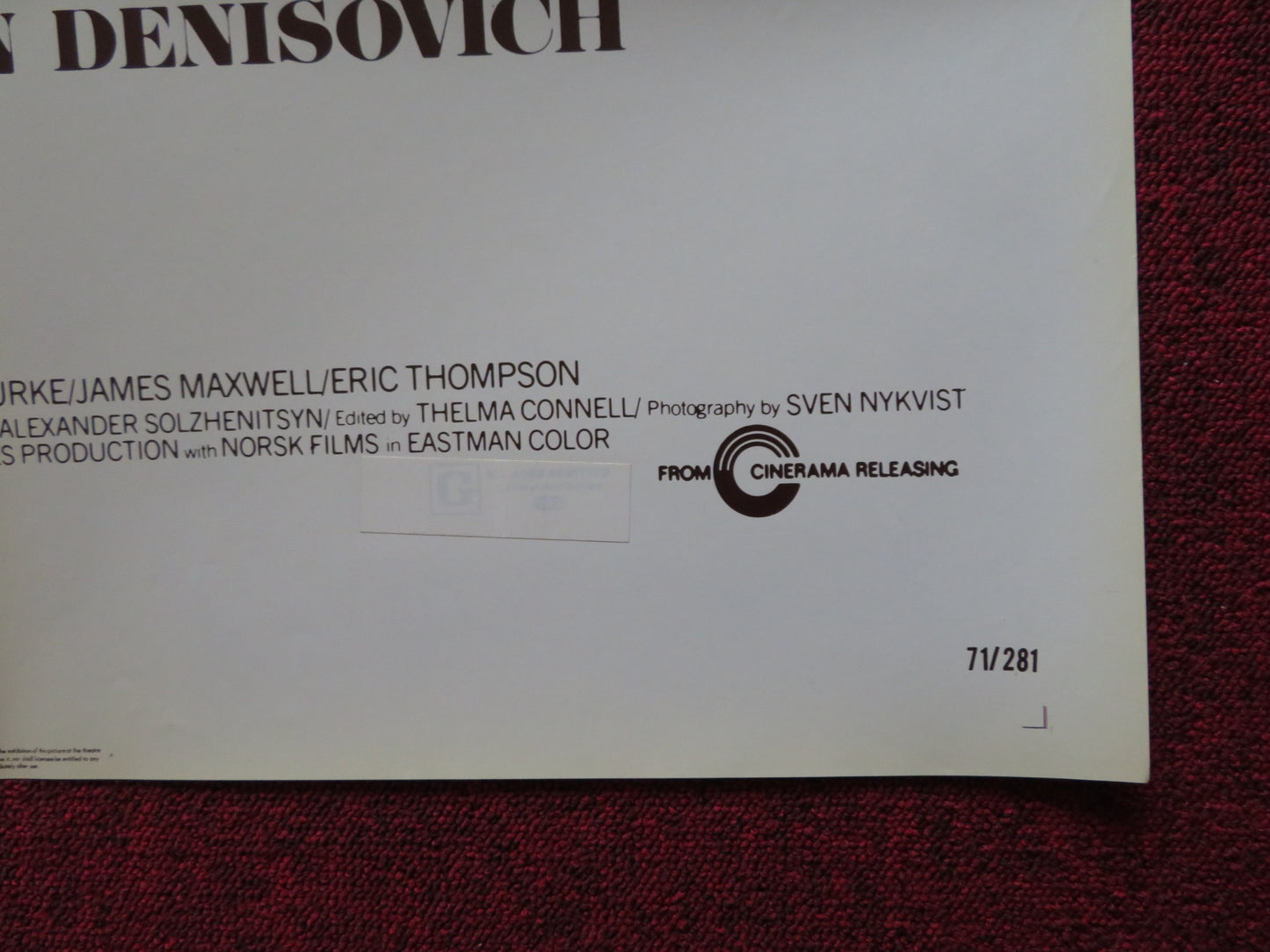 ONE DAY IN THE LIFE OF IVAN DENISOVICH FOLDED US ONE SHEET POSTER 1971 - Rendezvous Cinema