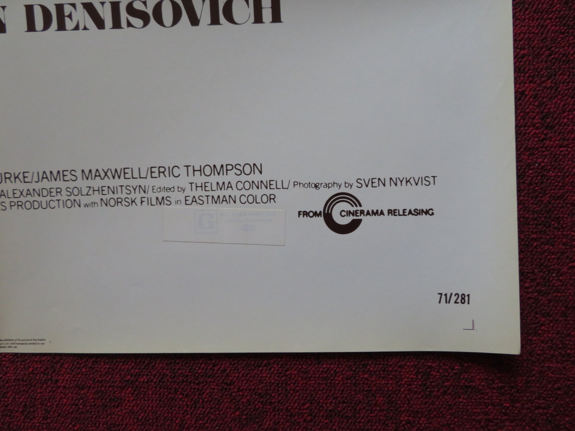 ONE DAY IN THE LIFE OF IVAN DENISOVICH FOLDED US ONE SHEET POSTER 1971 - Rendezvous Cinema