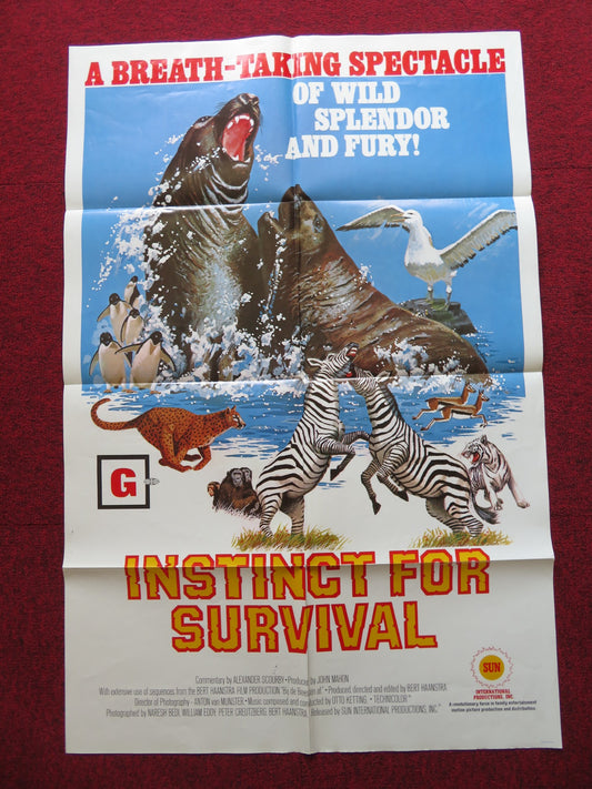 INSTINCT FOR SURVIVAL FOLDED US ONE SHEET POSTER BERT HAANSTRA A. SCOURBY 1974 - Rendezvous Cinema
