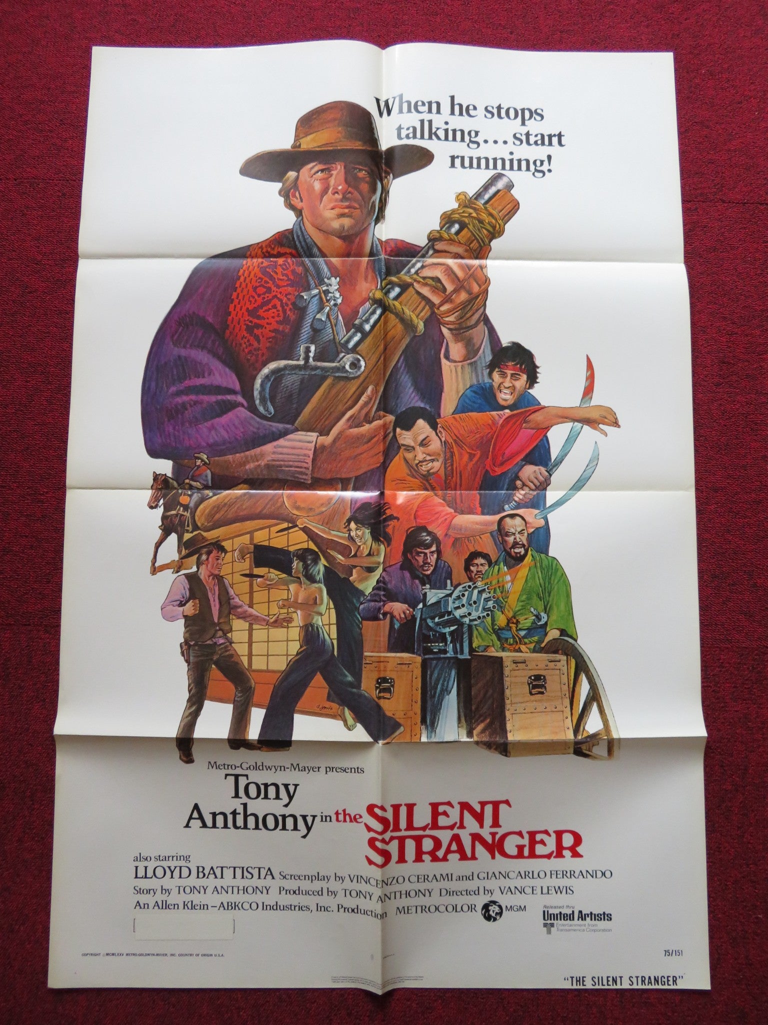 THE SILENT STRANGER FOLDED US ONE SHEET POSTER TONY ANTHONY LLODY BATTISTA 1975 - Rendezvous Cinema